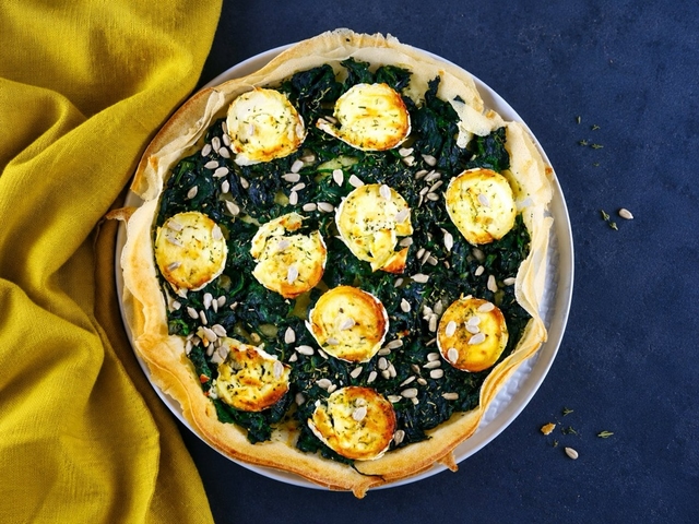 Tarte ultra légère épinards, chèvre et miel